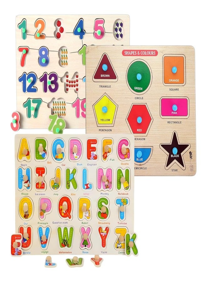 Stylbase Educational Toys Wooden Blocks Puzzle Kids Game | Interactive Learning Kids Toys for 2 - 5 Years Boy & Girls Toy Ideal for Birthday Gift (Alphabates, Numbers & Shapes) - Image 1